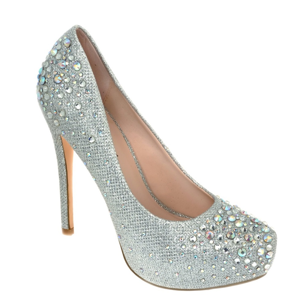 Delicacy Silver Rhinestone Platform Heels Sparkle Party Shoes Size 10